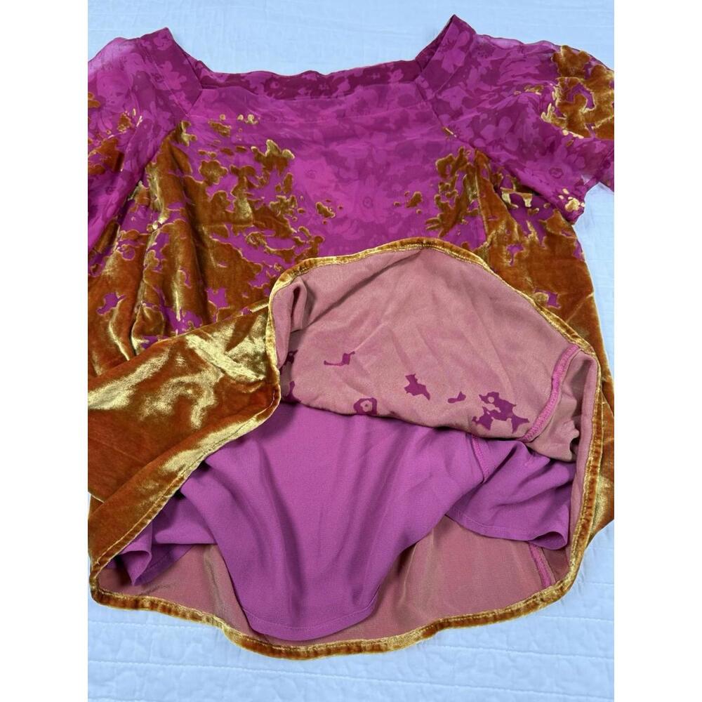 Anthropologie Maeve Top Women XS Ombré Shimmer Tee Velvet Burnout Fairy Silk - Picture 4 of 8